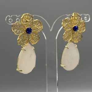 Pendientes dorados de filigrana FLOR azul