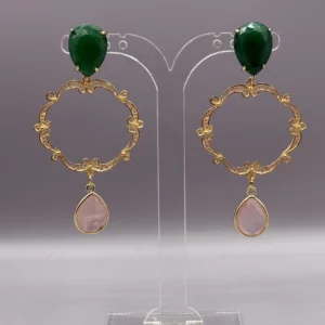 Pendientes dorados de filigrana ORLA verde