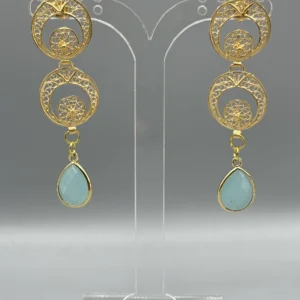 Pendientes dorados de filigrana CASCADA verde