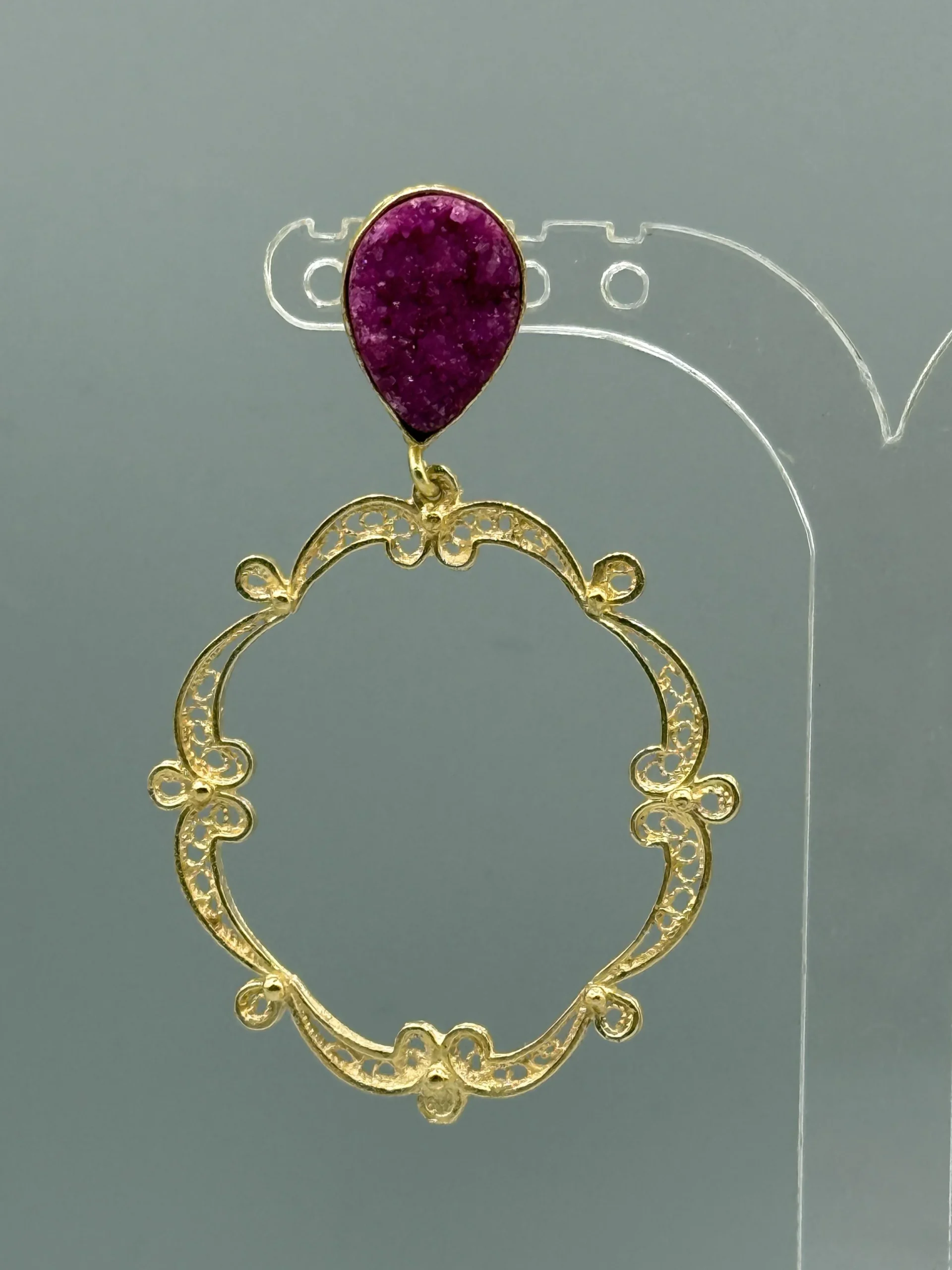 Pendientes dorados de filigrana DRUSA buganvilla 2 Pendiente dorado filigrana Drusa Buganvilla