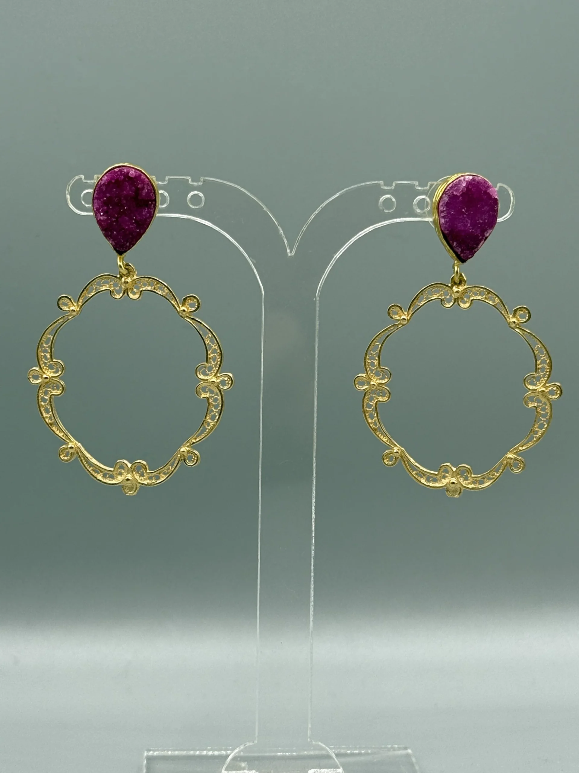 Pendientes dorados de filigrana DRUSA buganvilla 1 Pendientes dorados filigrana Drusa Buganvilla