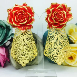 Pendientes dorados de filigrana TAIFAS CAPITEL TEJA GRANDE