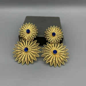 Pendientes dorados de filigrana ESTRELLA DOBLE AZUL